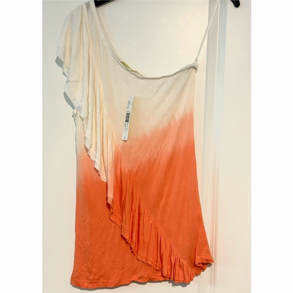 Gianni Bini NWT Cream and Coral Asymmetrical Ruffled Blouse